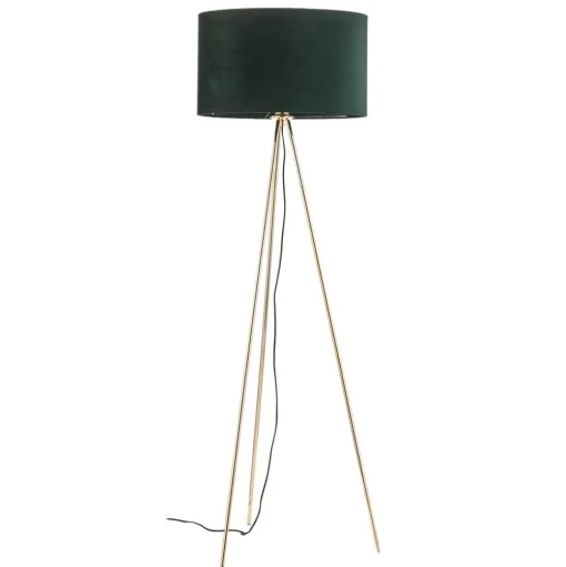 Vloerlamp Monaco, driepoot goud, groen fluweel