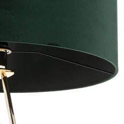 Vloerlamp Monaco, driepoot goud, groen fluweel