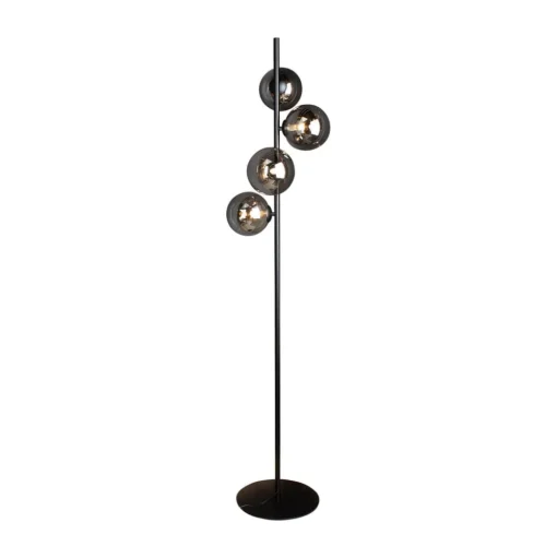 Vloerlamp Neptun met rookglasbol, zwart