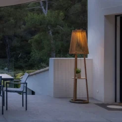 Vloerlamp op zonne-energie Tecka met sensor, teak