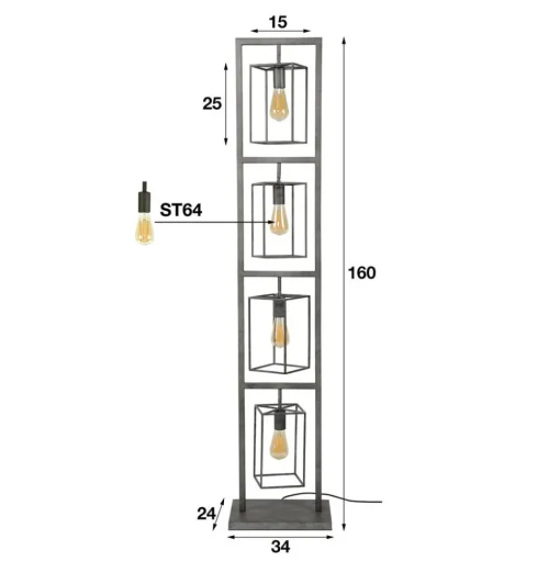 Vloerlamp Perpendillu, 4-lamps