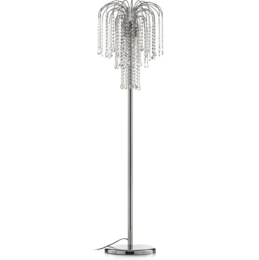 Vloerlamp Pioggia met kristallen regen, chroom