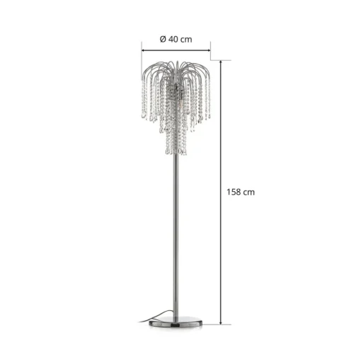 Vloerlamp Pioggia met kristallen regen, chroom