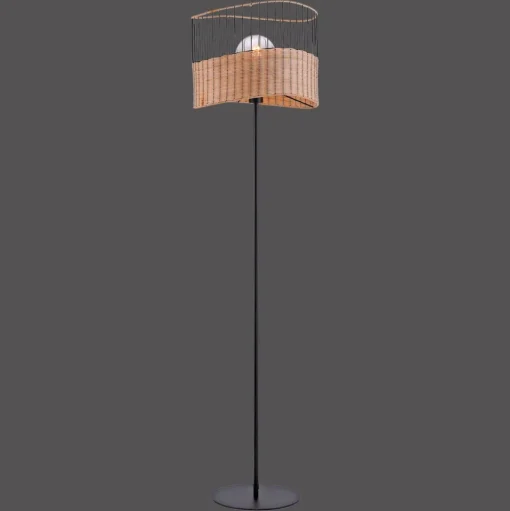 Vloerlamp Reed van hout en metaal