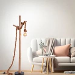Vloerlamp Rope met touw en hout, 1-lamp