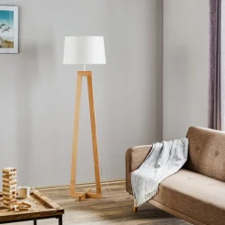 Vloerlamp Sacha LS van hout en textiel, wit