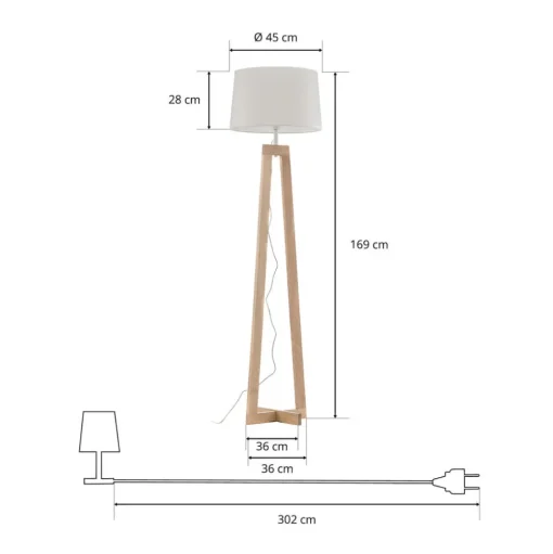 Vloerlamp Sacha LS van hout en textiel, wit