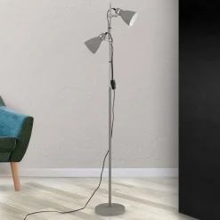 Vloerlamp School met twee spots, grijs