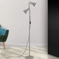 Vloerlamp School met twee spots, grijs