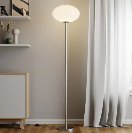 Vloerlamp Sonika, 175 cm, nikkelkleurig, glas, E27