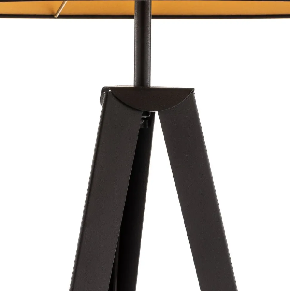 Vloerlamp Tago, driepoot, kap zwart/goud