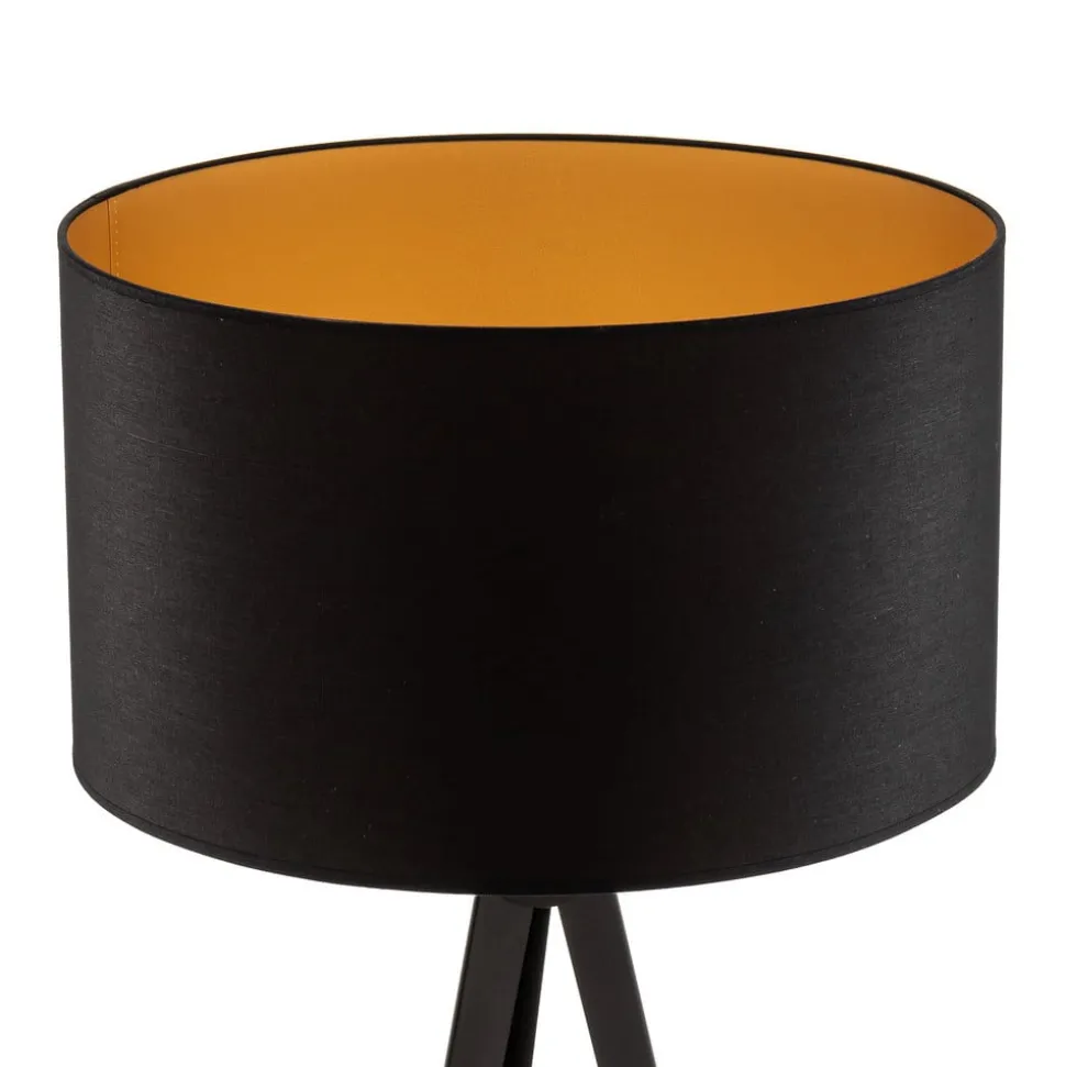 Vloerlamp Tago, driepoot, kap zwart/goud