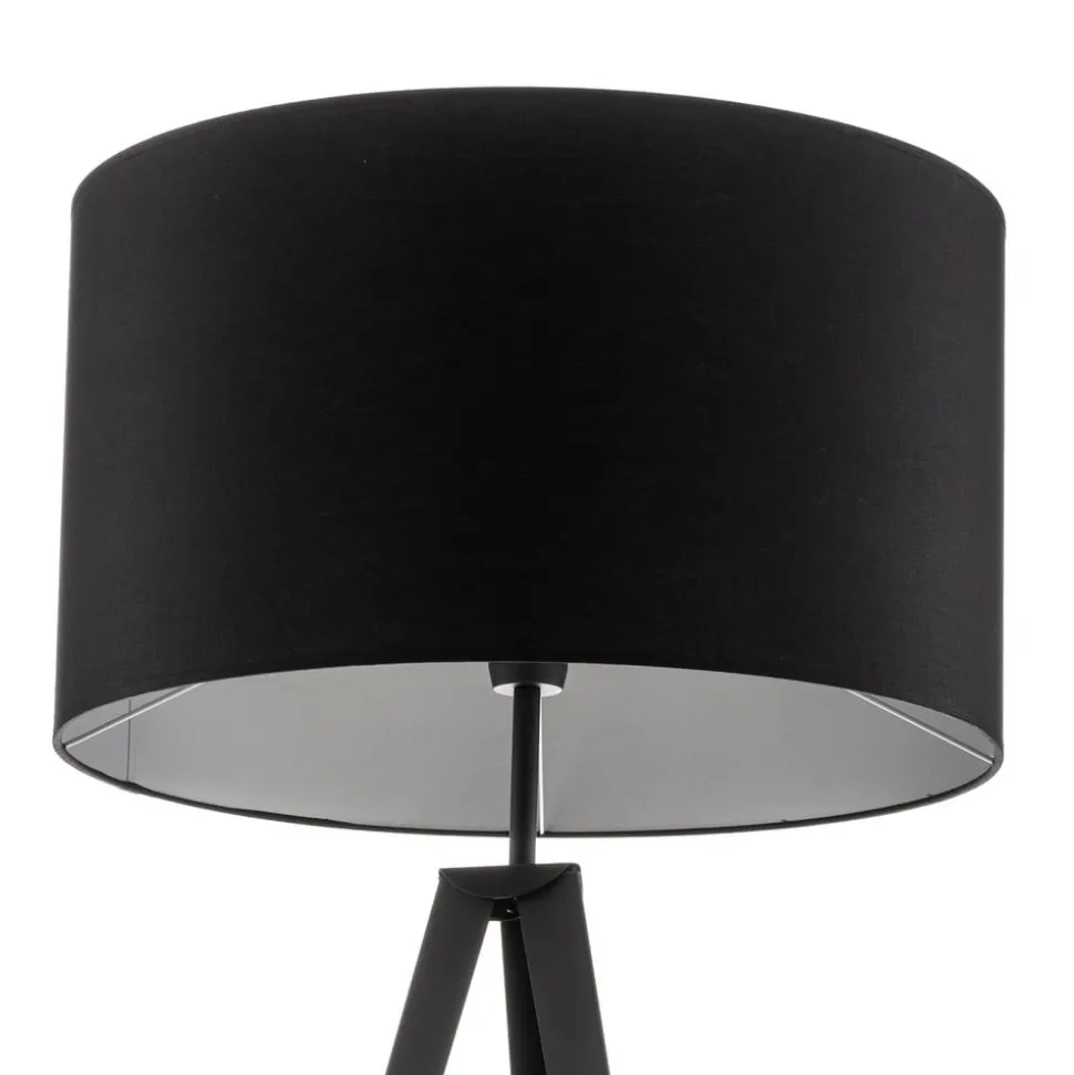 Vloerlamp Tago, driepoot, kap zwart/zilver