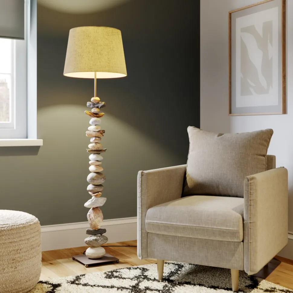 Vloerlamp Vera met stoffen kap en steendecor