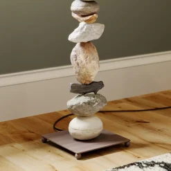 Vloerlamp Vera met stoffen kap en steendecor