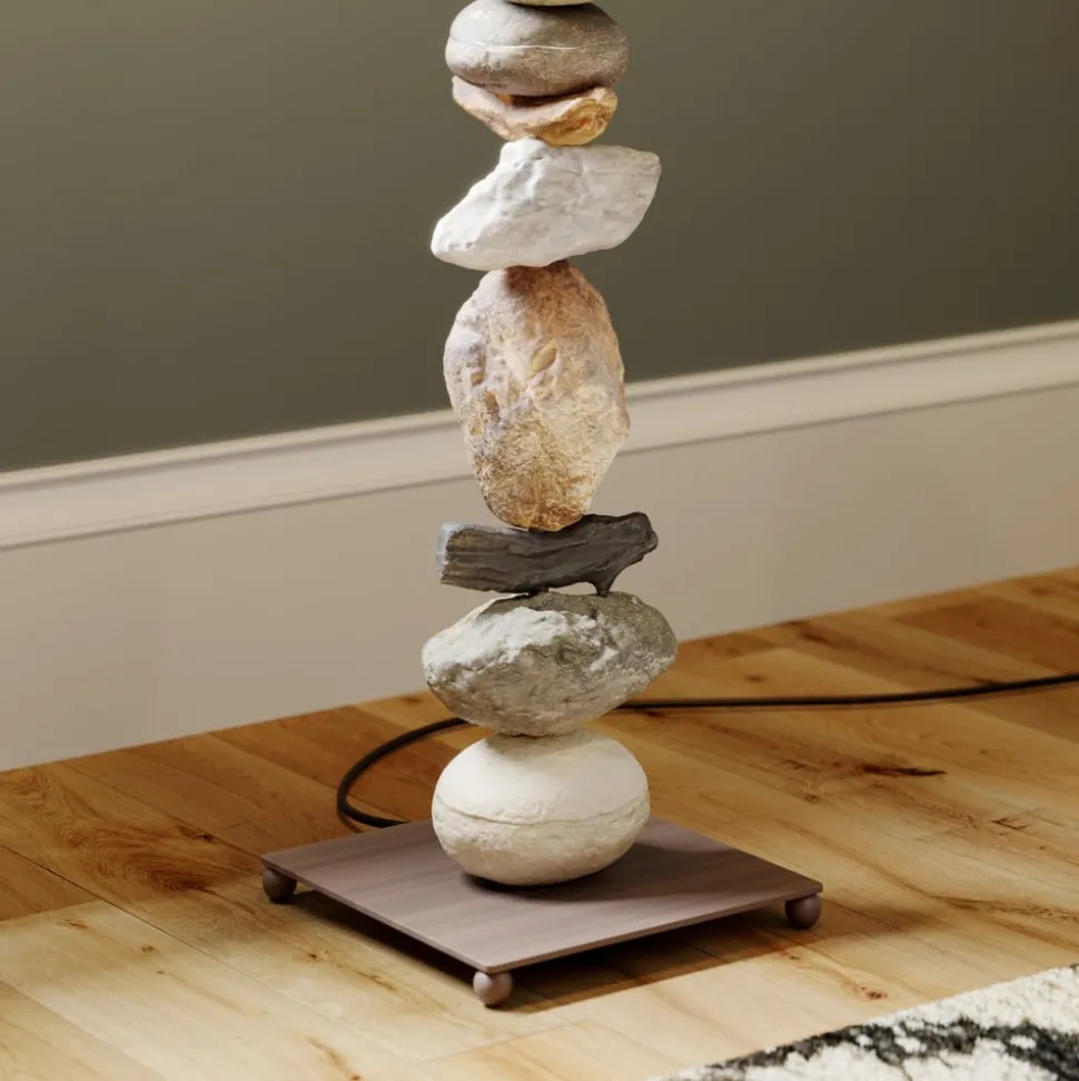 Vloerlamp Vera met stoffen kap en steendecor