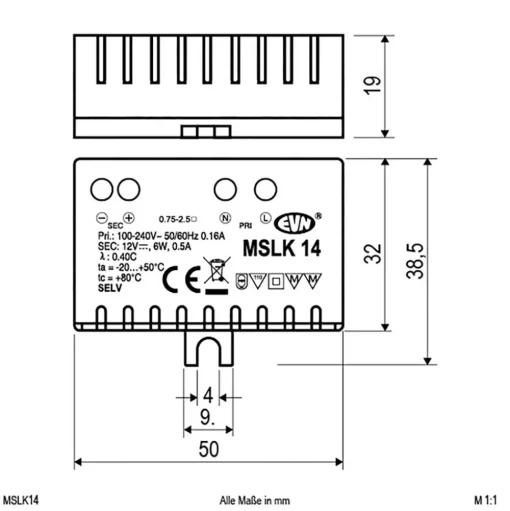 Voedingseenheid 12V/DC 0,1-6W, IP20, 100-240V/AC