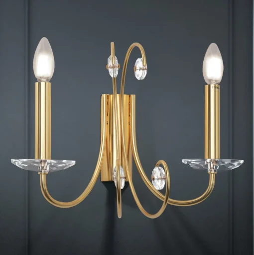 Wandlamp Ariane, goudkleurig, breedte 37,5 cm, kristal