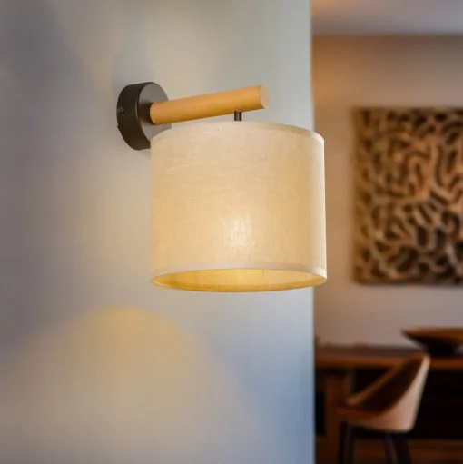 Wandlamp Deva Nature, textiel, hout