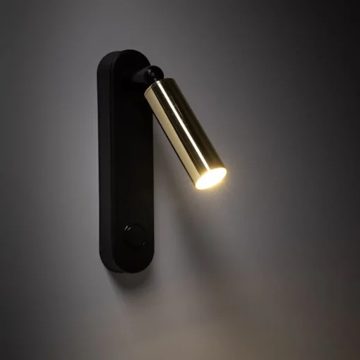 Wandlamp Enzo Long, zwart-goud, 22 cm, verstelbaar, G9