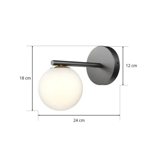 Wandlamp Gama in zwart met glazen bol