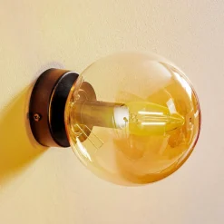 Wandlamp Glassy, zwart, amber, glas, E14, Ø 14 cm