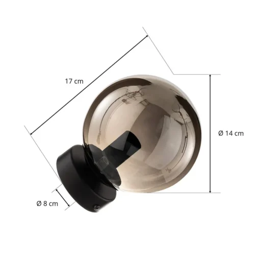 Wandlamp Glassy, zwart, grafiet, glas, E14, Ø 14 cm