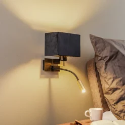 Wandlamp Harry, hoekig, zwart/messing/zwart