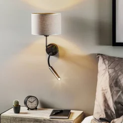 Wandlamp Hotel Plus met leeslampje, grijs