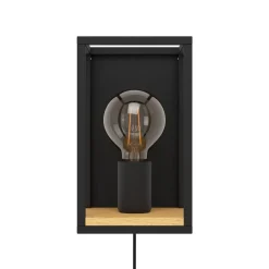 Wandlamp Libertad, breedte 14 cm, zwart/hout, staal