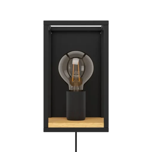 Wandlamp Libertad, breedte 14 cm, zwart/hout, staal