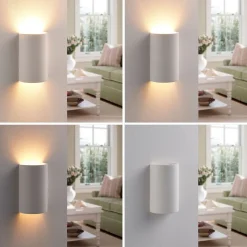 Wandlamp Lindby Colja, rond, hoogte 16 cm, gips, wit