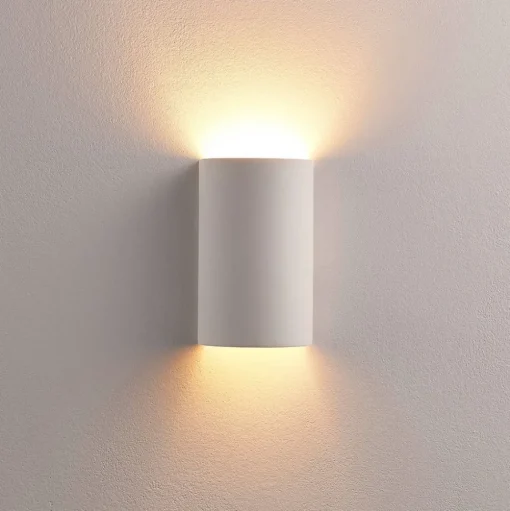 Wandlamp Lindby Colja, rond, hoogte 16 cm, gips, wit