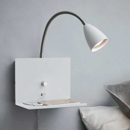 Wandlamp Logi met plank, wit