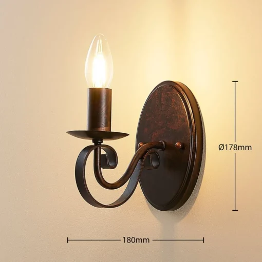 Wandlamp Lucande Caleb, 18 cm, roestkleurig, metaal, E14