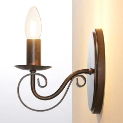 Wandlamp Lucande Caleb, 18 cm, roestkleurig, metaal, E14