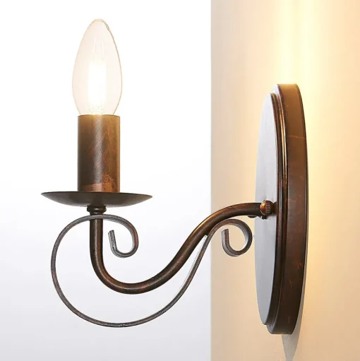 Wandlamp Lucande Caleb, 18 cm, roestkleurig, metaal, E14