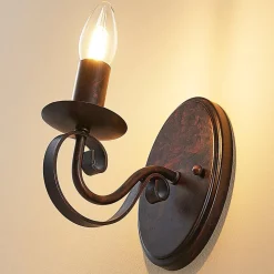 Wandlamp Lucande Caleb, 18 cm, roestkleurig, metaal, E14
