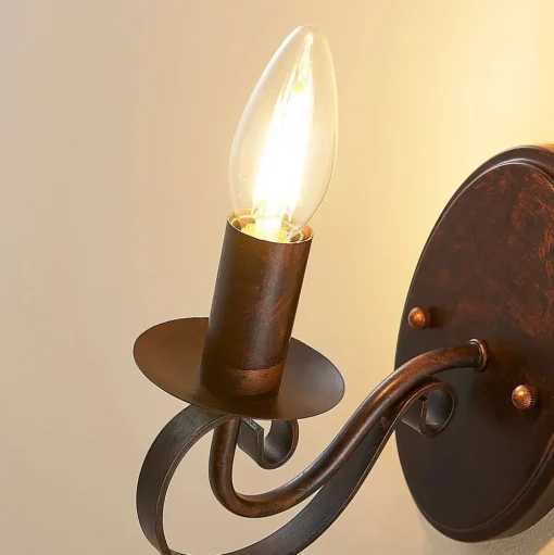 Wandlamp Lucande Caleb, 18 cm, roestkleurig, metaal, E14