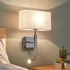 Wandlamp Lucande Jettka, hoogte 63 cm, leesarm, textiel