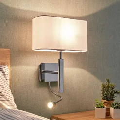 Wandlamp Lucande Jettka, hoogte 63 cm, leesarm, textiel