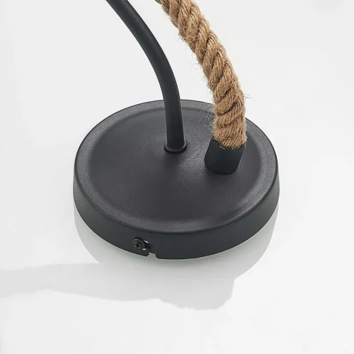 Wandlamp Lucande Ropina, zwart, henneptouw, hoogte 25cm