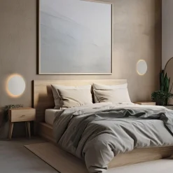 Wandlamp Luna, beige, indirect licht, Ø 30 cm, staal
