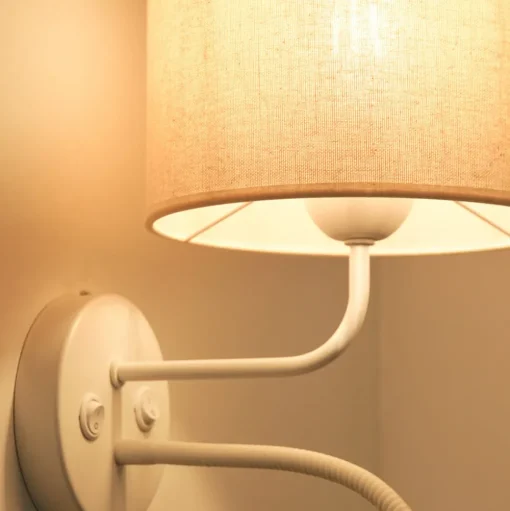 Wandlamp roller, stof, wit/beige, leeslampje