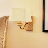 Wandlamp Seregon met steendecor en stoffen kap