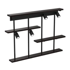 Wandlamp Shelf, zwart, breedte 102 cm, hout, 4-lamps.