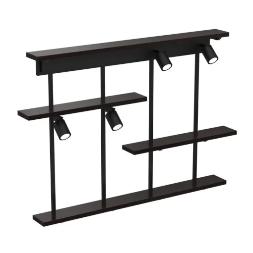 Wandlamp Shelf, zwart, breedte 102 cm, hout, 4-lamps.