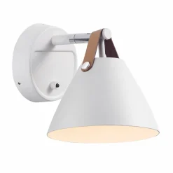Wandlamp Strap met leren riem, wit
