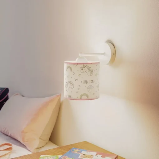 Wandlamp Unicorn, wit, met eenhoornmotief