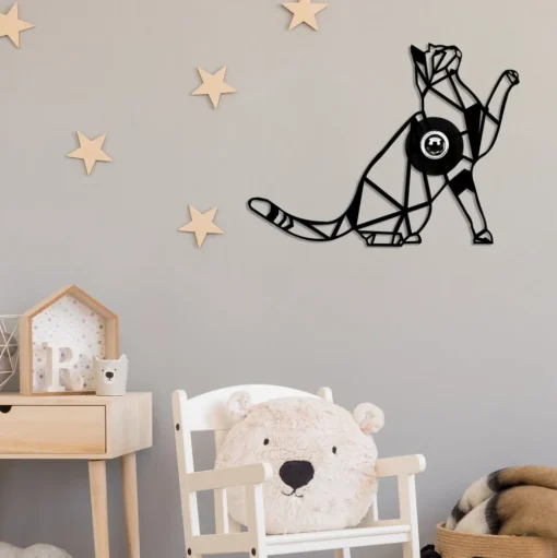 Wandlamp W-037, zwart, kattenmotief, MDF-hout, lasergesneden